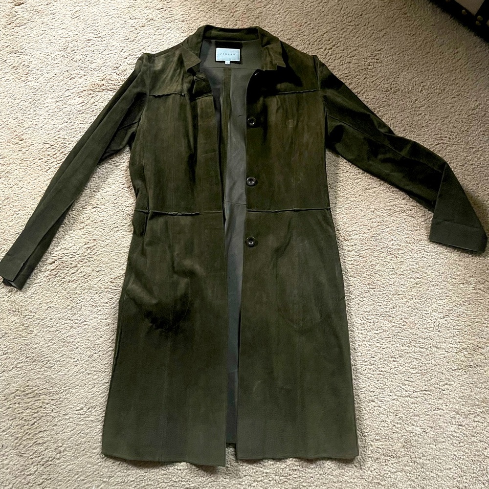 Jigsaw Suede Olive Green Trench Coat